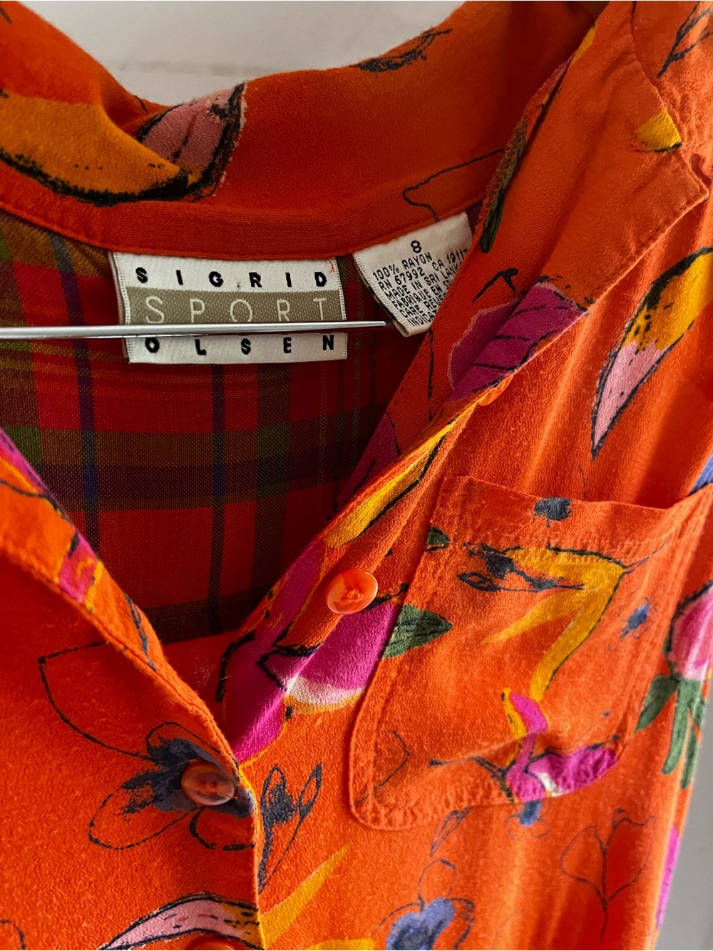 Vintage Orange Floral-Print Button Up Dress - Picture 2 of 7